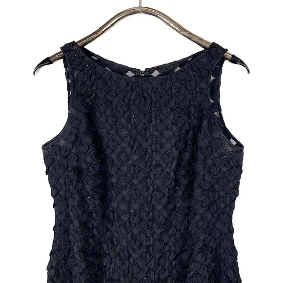 CARMEN MARC VALVO BLACK LATTICE DOT APPLIQUE CRYSTAL SLEEVELESS SHEATH DRESS - Picture 6 of 15